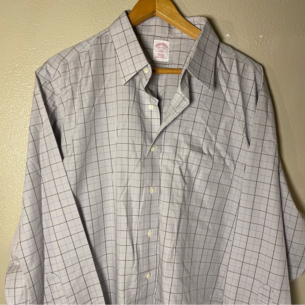 Brooks Brothers Gray Plaid Dress Shirt Regular Fit Non-iron  size 17 1/2 - 4/5‎